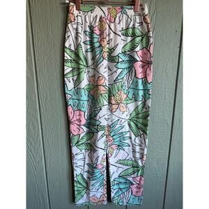 Vintage Tropical Floral Elastic Waist Pants Women’s Pastel Lounge Resort 80s 90s